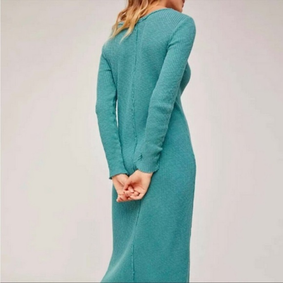 ANTHROPOLOGIE Sasha T.La Ribbed Cotton Knit Midi Maxi Dress new NWT Teal Blue XS - Picture 5 of 16
